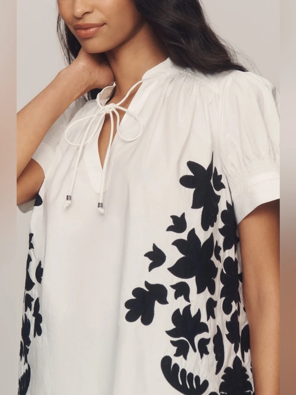 Anthropologie Puff-Sleeve Embroidered Swing Blouse Size L